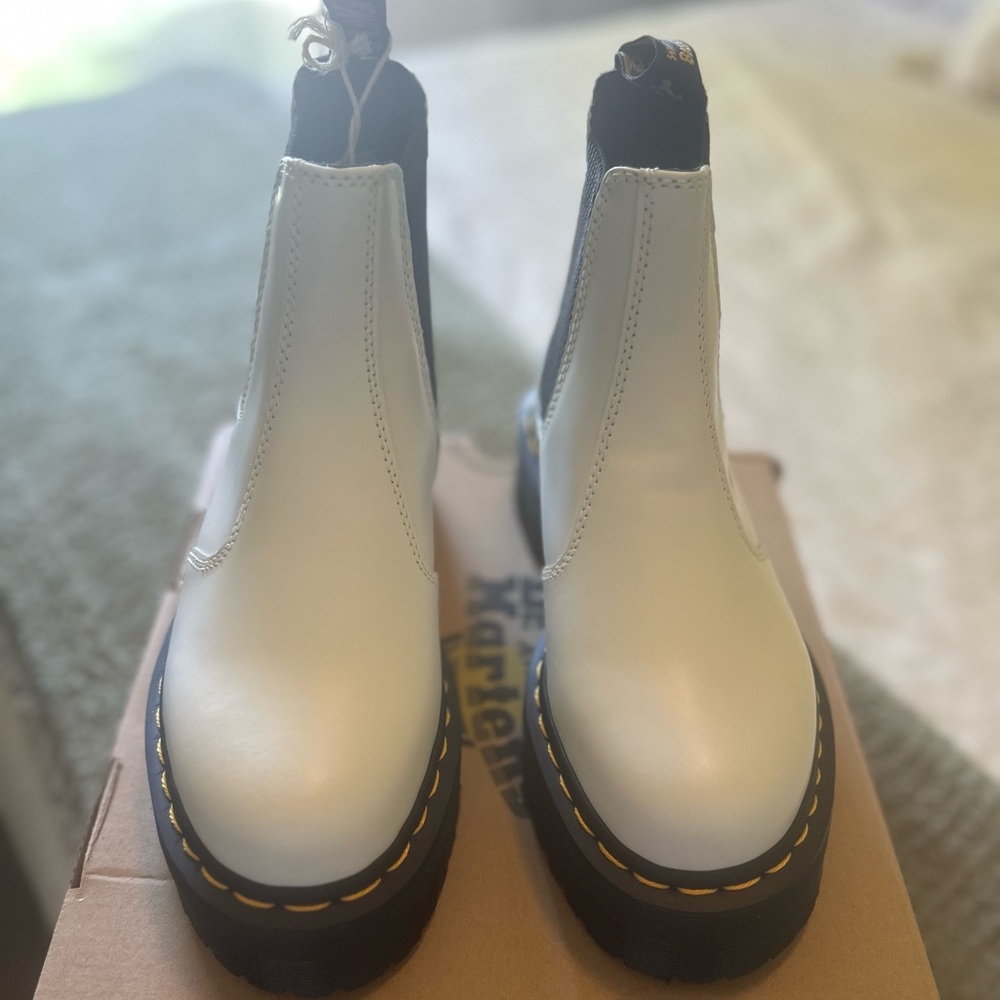 Dr. Martens White and Black Chelsea Boots Platform